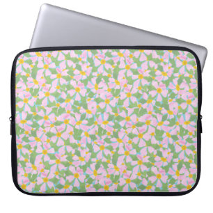 Pretty Pink Dogroses on Sky Blue Laptop Sleeve