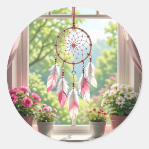 Pretty Pink Dreamcatcher and Plants Window Sill Classic Round Sticker