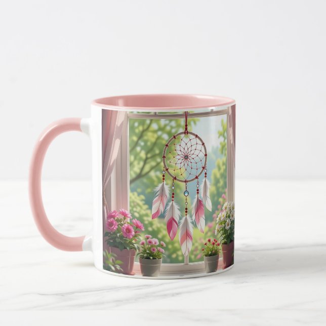 Pretty Pink Dreamcatcher and Plants Window Sill Mug (Left)