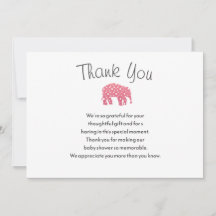 Pretty Pink Elephant Baby Shower Than You Card