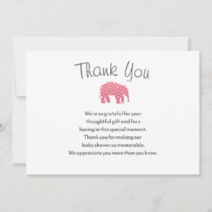 Pretty Pink Elephant Baby Shower Than You Card