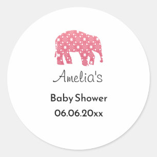 Pretty Pink Elephant Personalised Baby Shower  Classic Round Sticker
