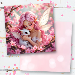 Pretty Pink Elven Fairy & Dragon Blank Card