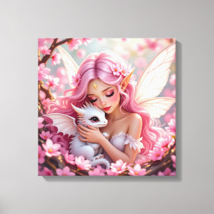 Pretty Pink Elven Fairy & Dragon Canvas Print