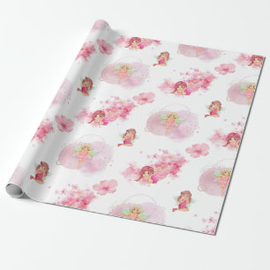 Pretty pink fairy wrapping paper for girls