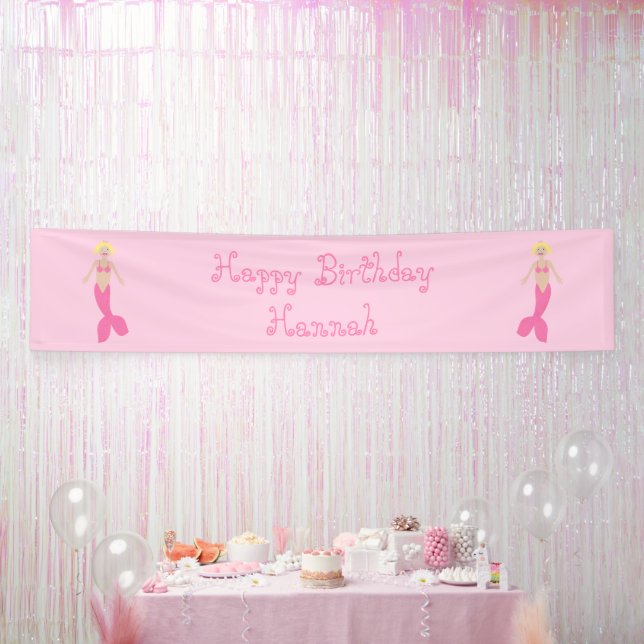 Pretty Pink Fantasy Mermaid Custom Birthday Banner (Party)