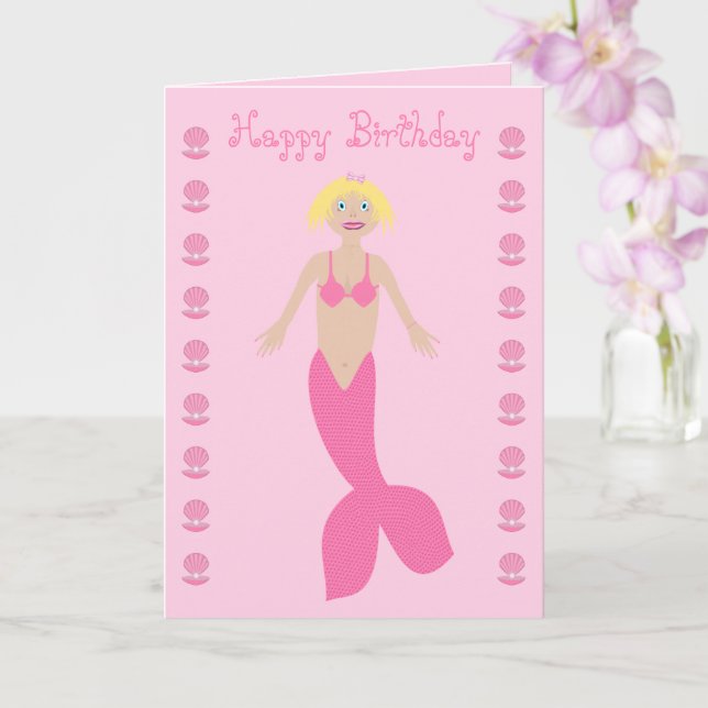 Pretty Pink Fantasy Mermaid Custom Birthday Card (Orchid)