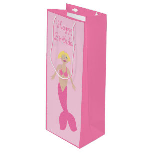 Pretty Pink Fantasy Mermaid Custom Birthday Wine Gift Bag