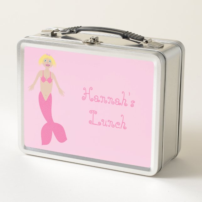 Pretty Pink Fantasy Mermaid Custom Metal Lunch Box (Front)
