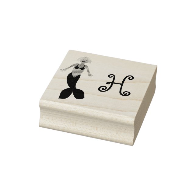 Pretty Pink Fantasy Mermaid Custom Monogrammed Rubber Stamp (Stamp)