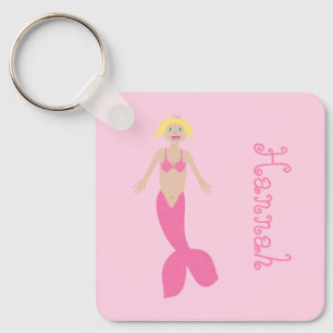 Pretty Pink Fantasy Mermaid Custom Name Key Ring