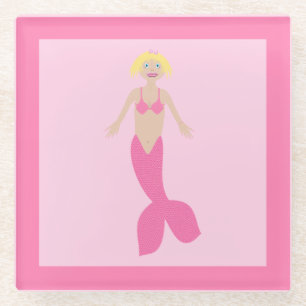 Pretty Pink Fantasy Mermaid Glass Coaster