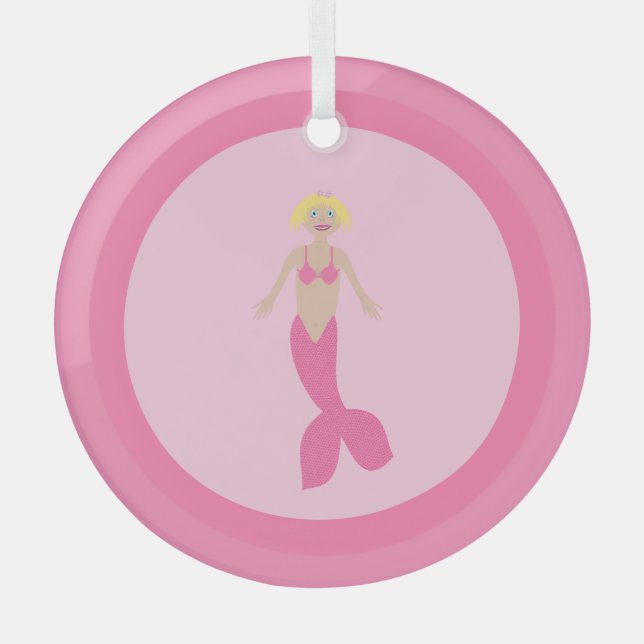 Pretty Pink Fantasy Mermaid Glass Tree Decoration (Front)