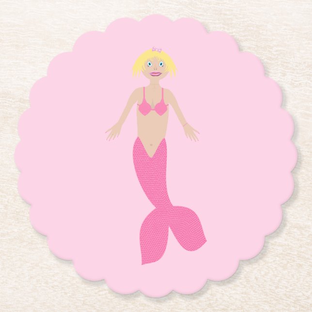 Pretty Pink Fantasy Mermaid Paper Coaster (Front)
