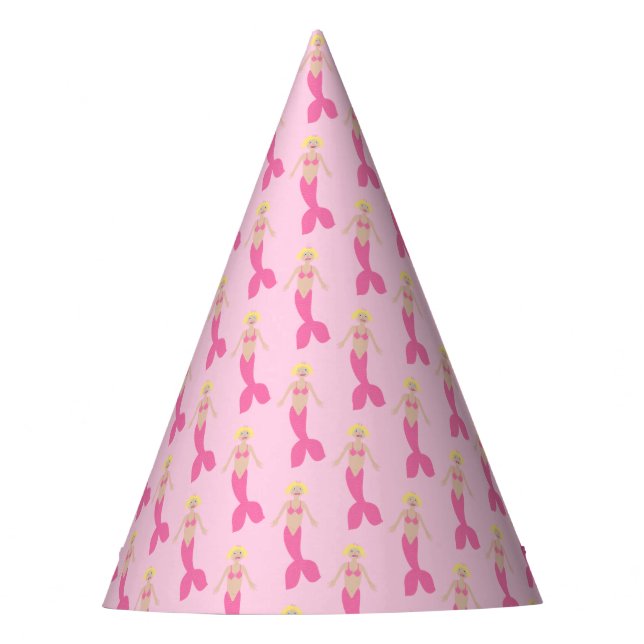 Pretty Pink Fantasy Mermaid Patterned Party Hat (Front)