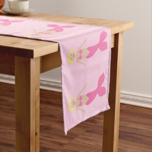 Pretty Pink Fantasy Mermaid Patterned Short Table Runner