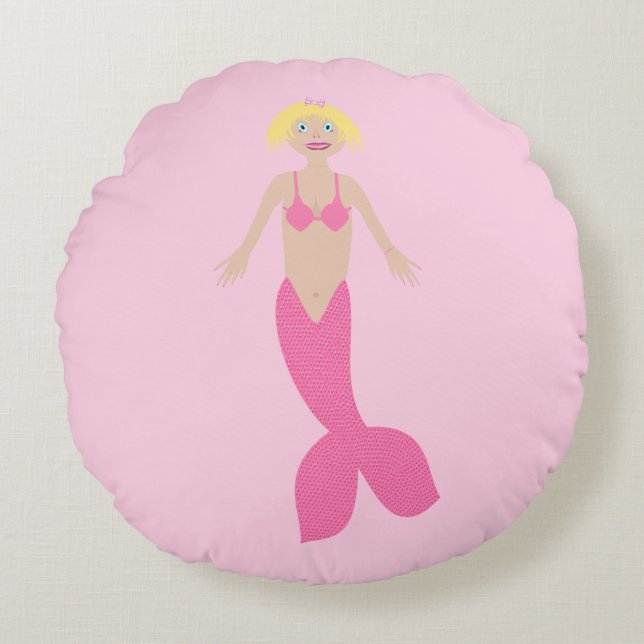 Pretty Pink Fantasy Mermaid Round Cushion (Front)