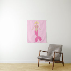 Pretty Pink Fantasy Mermaid Tapestry