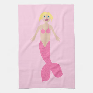 Pretty Pink Fantasy Mermaid Tea Towel