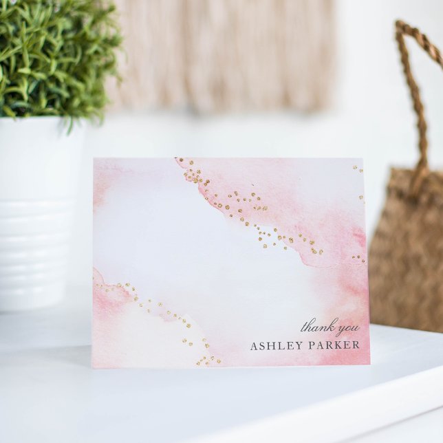Pretty Pink + Faux Gold Glitter Thank You Card (Creator Uploaded)