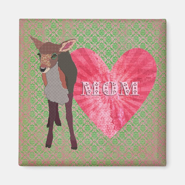Pretty Pink Fawn Elegant Damask Mum Magnet (Front)