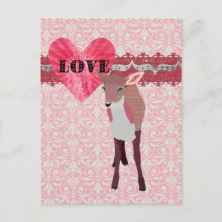 Pretty Pink Fawn Love Damask Postcard