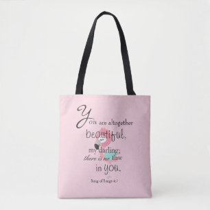 Pretty Pink Flamingo Bible Verse Tote Bag