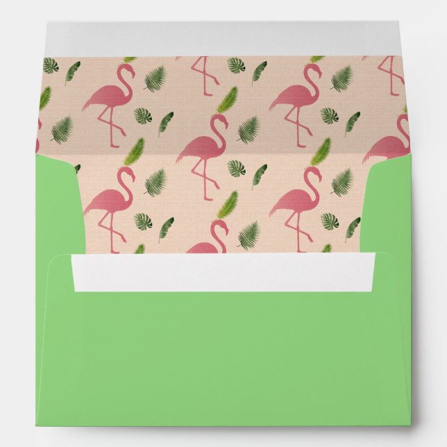 Pretty Pink Flamingo Custom Return Address Envelope (Back (Bottom))