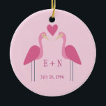 Pretty Pink Flamingo Cute Wedding Anniversary Gift Ceramic Tree Decoration<br><div class="desc">Celebrate your first year as a newlywed couple with this cute,  commemorative Christmas ornament. This pretty pink gift features a simple drawing of two cute flamingo birds on either side of the couple's initials. Monogram with you and your wife's initials for a sweet and romantic present.</div>