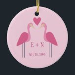 Pretty Pink Flamingo Cute Wedding Anniversary Gift Ceramic Tree Decoration<br><div class="desc">Celebrate your first year as a newlywed couple with this cute,  commemorative Christmas ornament. This pretty pink gift features a simple drawing of two cute flamingo birds on either side of the couple's initials. Monogram with you and your wife's initials for a sweet and romantic present.</div>