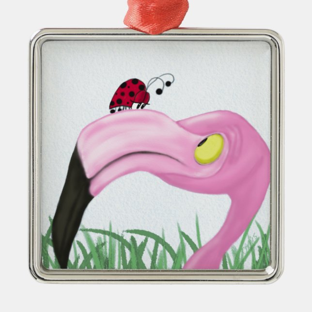 Pretty Pink Flamingo Metal Tree Decoration (Front)