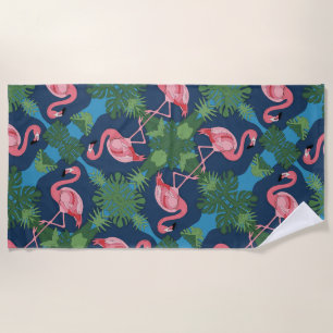 Pretty Pink Flamingo Pattern Beach Towel