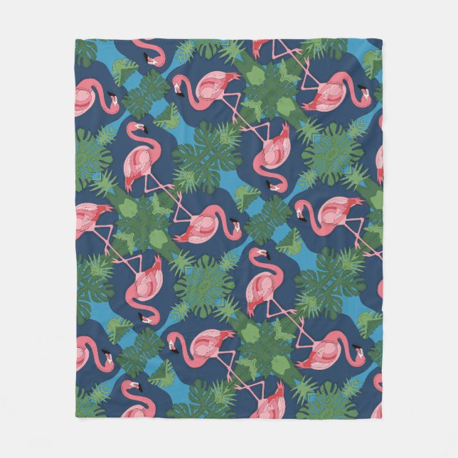 Pretty Pink Flamingo Pattern Fleece Blanket (Front)