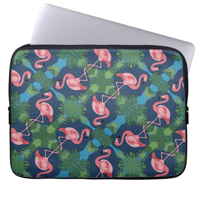 Pretty Pink Flamingo Pattern Laptop Sleeve (Front)