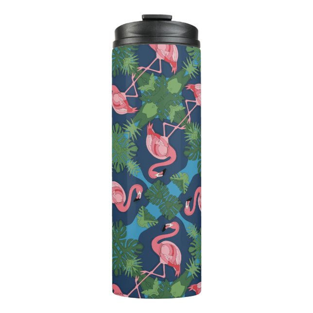 Pretty Pink Flamingo Pattern Thermal Tumbler (Front)
