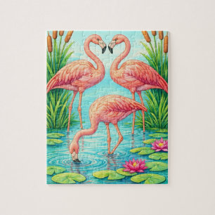 Pretty Pink Flamingo Pond Jigsaw Puzzle