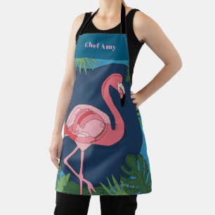Pretty Pink Flamingo with Name Apron