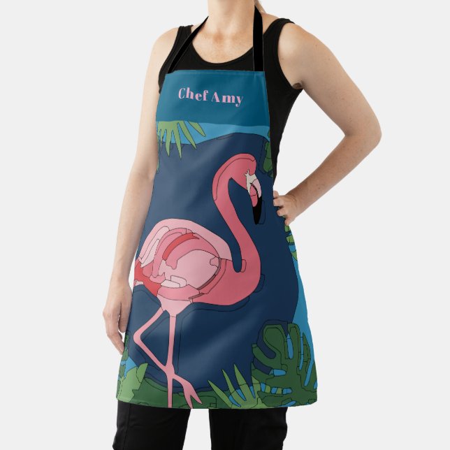 Pretty Pink Flamingo with Name Apron (Insitu)