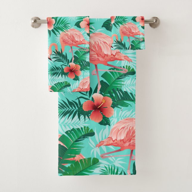 Pretty Pink Flamingos Bath Towel Set (Insitu)