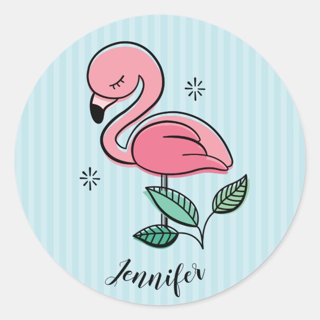 Pretty Pink Flamingos Classic Round Sticker (Front)