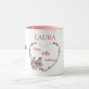 Pretty Pink Floral 44th Birthdays Mug