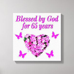 PRETTY PINK FLORAL 65TH BIRTHDAY DESIGN CANVAS PRINT