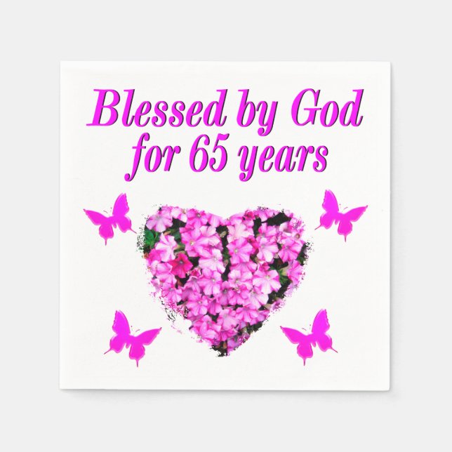 PRETTY PINK FLORAL 65TH BIRTHDAY DESIGN NAPKIN (Front)