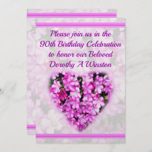PRETTY PINK FLORAL 90TH BIRTHDAY INVITATION