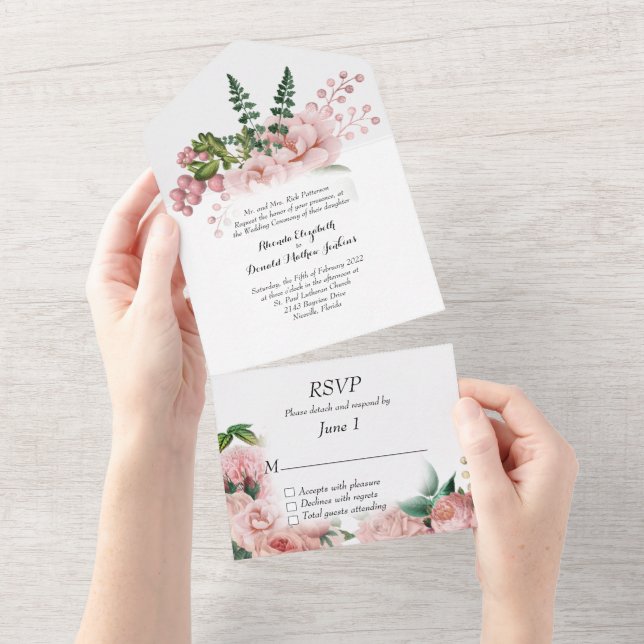 Pretty Pink Floral All In One Invitation (Tearaway)
