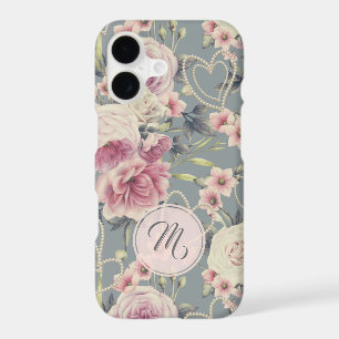 Pretty Pink Floral and Pearls Girly Monogram