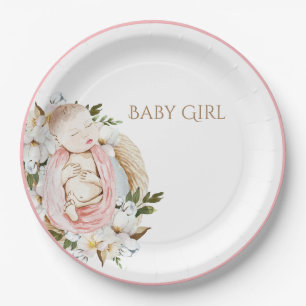 Pretty Pink Floral Baby Girl Baby Shower Paper Plate