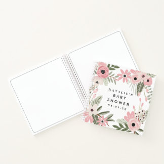 Pretty Pink Floral Baby Shower Spiral Guest Book