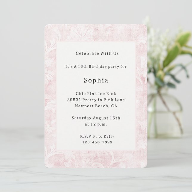 Pretty Pink Floral Birthday   Invitation (Standing Front)