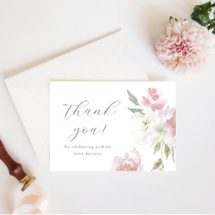 Pretty Pink Floral Birthday Quinceañera Thank You  Invitation